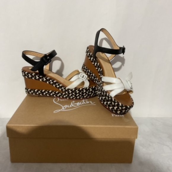 Christian LouboutinWhite Strappy Wedge Platform Sandals-Gently worn